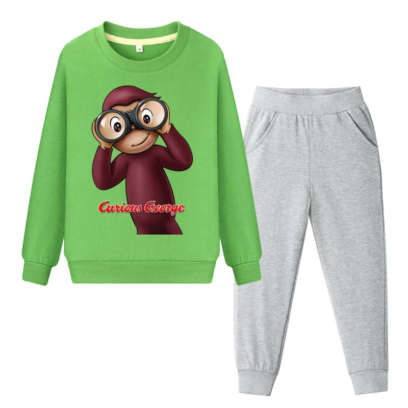 Kids Outdoor Casual Cartoon Curious George Clothing Sets Boys Sweatshirt+Pant Suit Girls Clothes Set Children Tracksuit WL050 | Детская