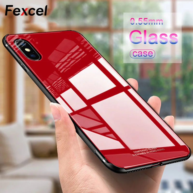 Fexcel Роскошные Стекло чехол для Coque iPhone X 7 8 плюс ТПУ Рамка противоударный полной