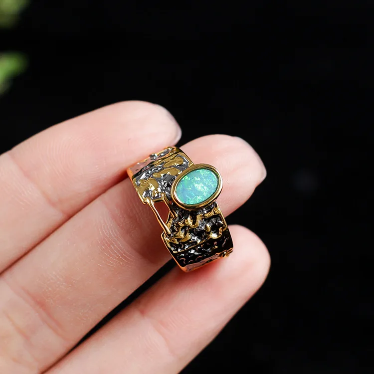 

Retro Thai Silver Jewelry High-end Custom Fashion Creative Opal S925 Sterling Silver Jewelry Inlaid Gemstone Open Ended Ring