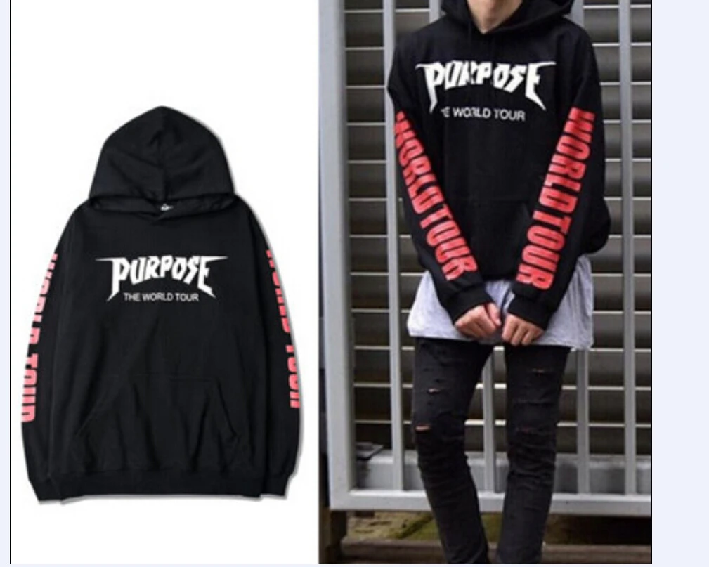 Джастин Бибер Purpose The World Tour Толстовка с длинным рукавом Письмо печати пальто