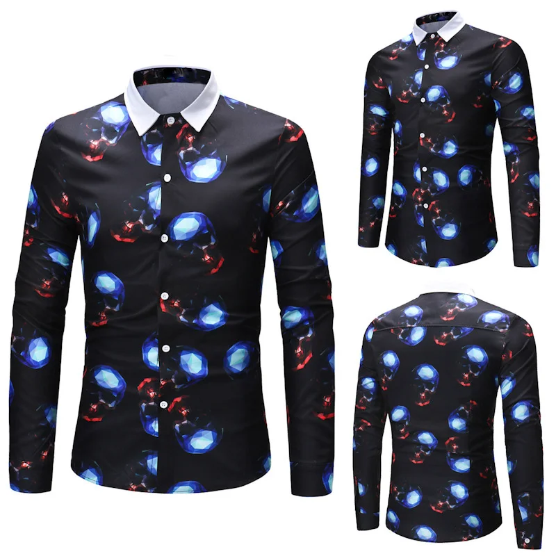 2018 мужские рубашки смешно печатных Англия костюмы Повседневное Slim Fit рубашка с