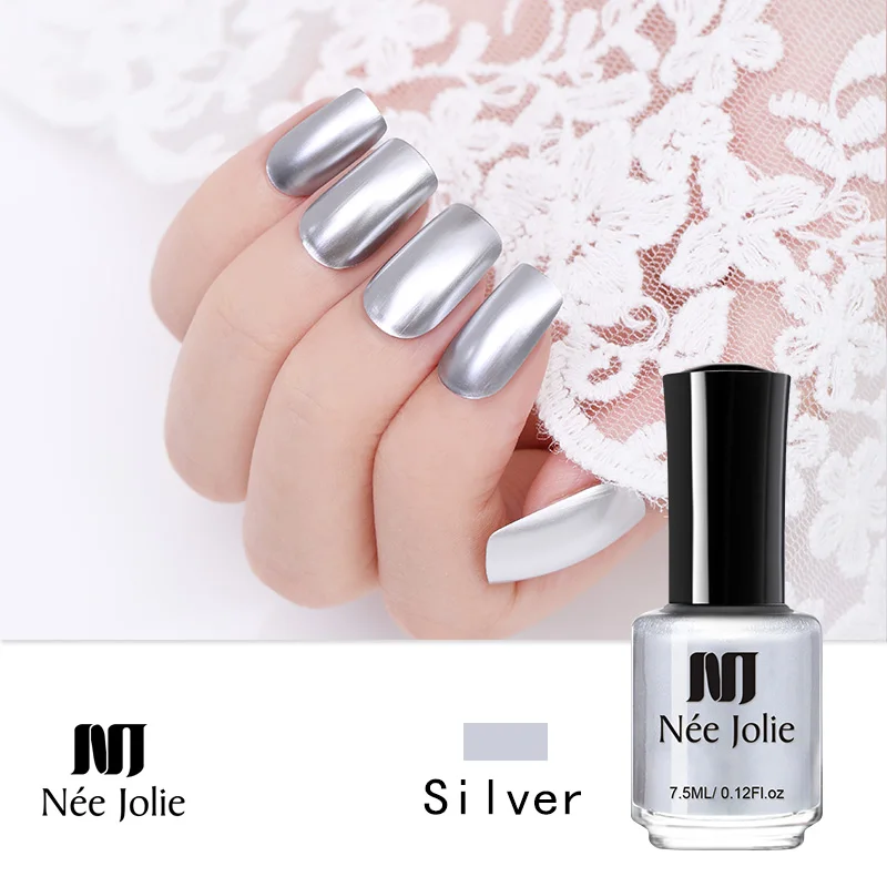 7.5ML Silver NEE JOLIE Серебряный зеркальный лак для ногтей розовое золото прозрачный цвет 7,5 мл стойкий лак для ногтей 18 цветов Быстросохнущий лак для ногтей - Цвет: 7.5ML Silver