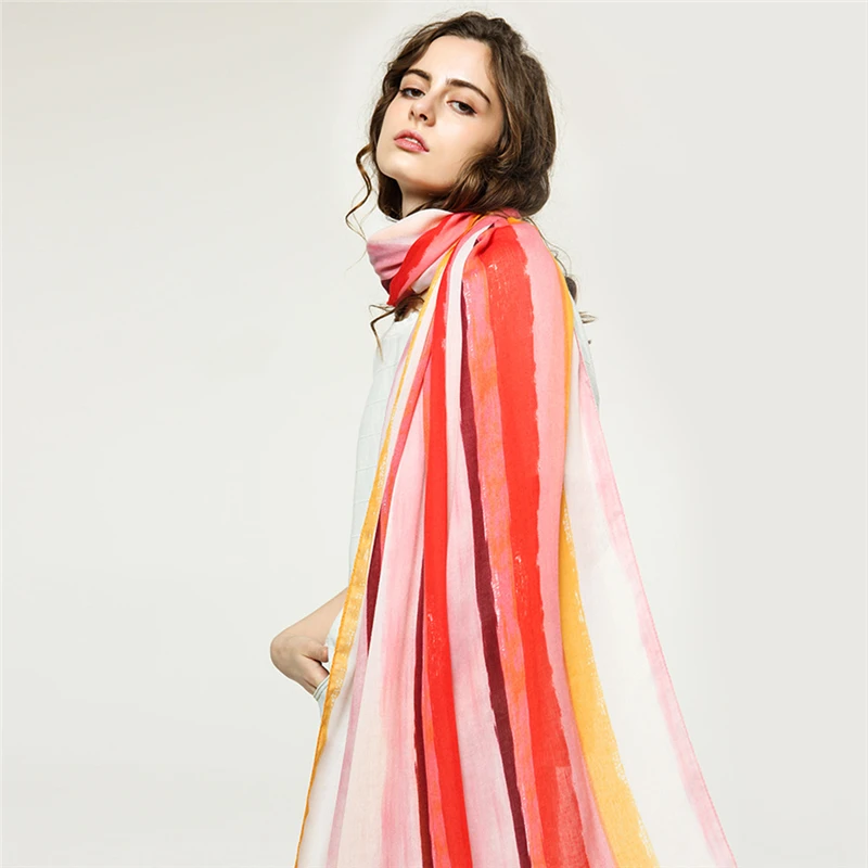 Женский полосатый шарф хлопковая шаль и накидка ручной работы радужная Пашмина