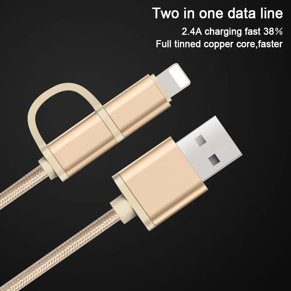 Зарядный кабель 2 в 1 с микро USB и подсветкой провод для синхронизации данных IPhone 7 8