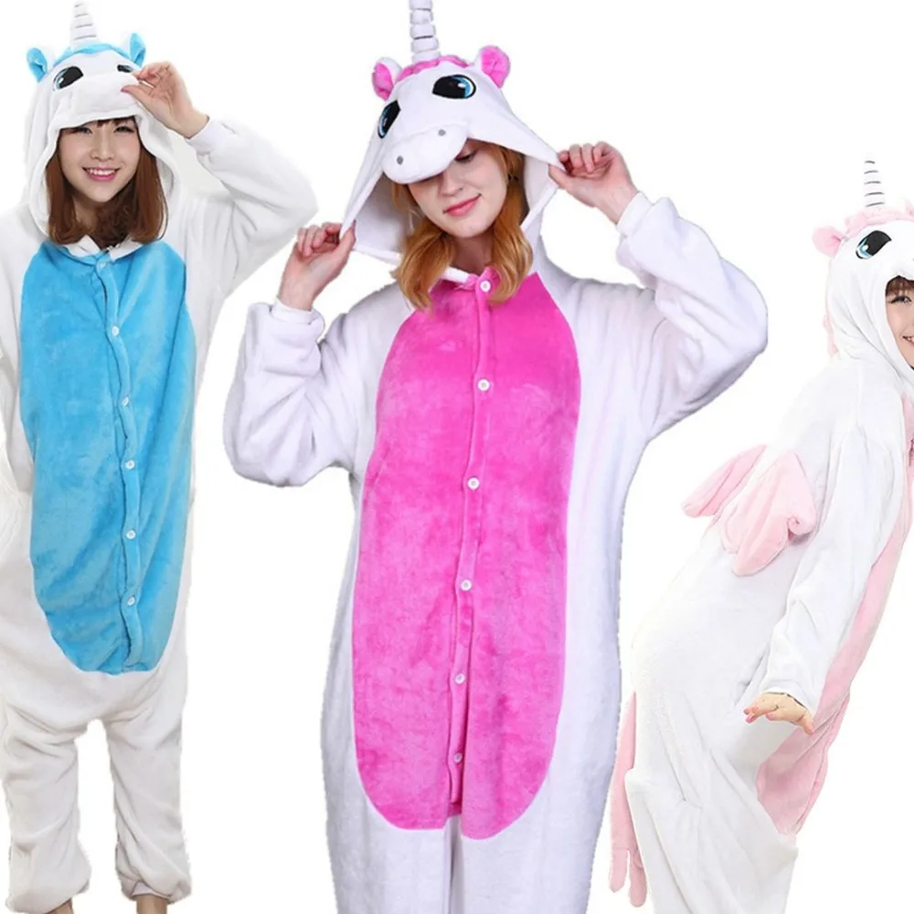 3 Color Unicorn Pajama Set Women Men Unisex Animal Pijama Flannel Onesie unicornio Sleepwear Hoodie Halloween Cosplay Costume | Женская