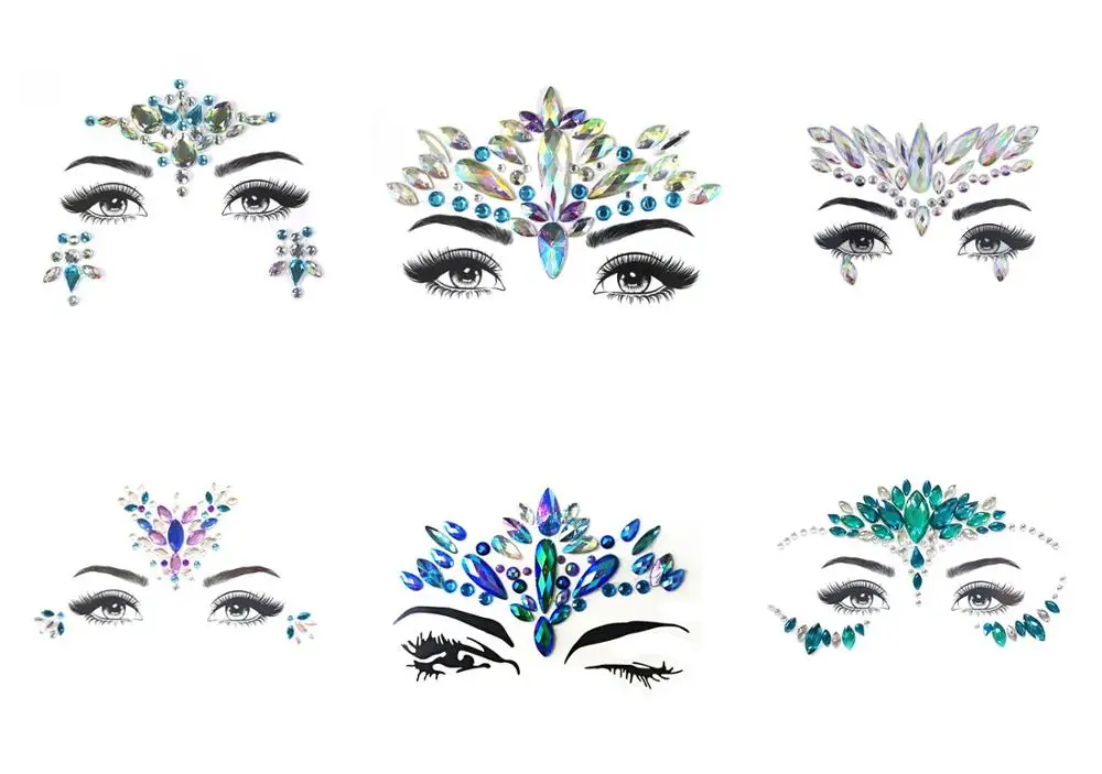 6 штук временные Стразы Блеск тату наклейка для лица драгоценности драгоценные