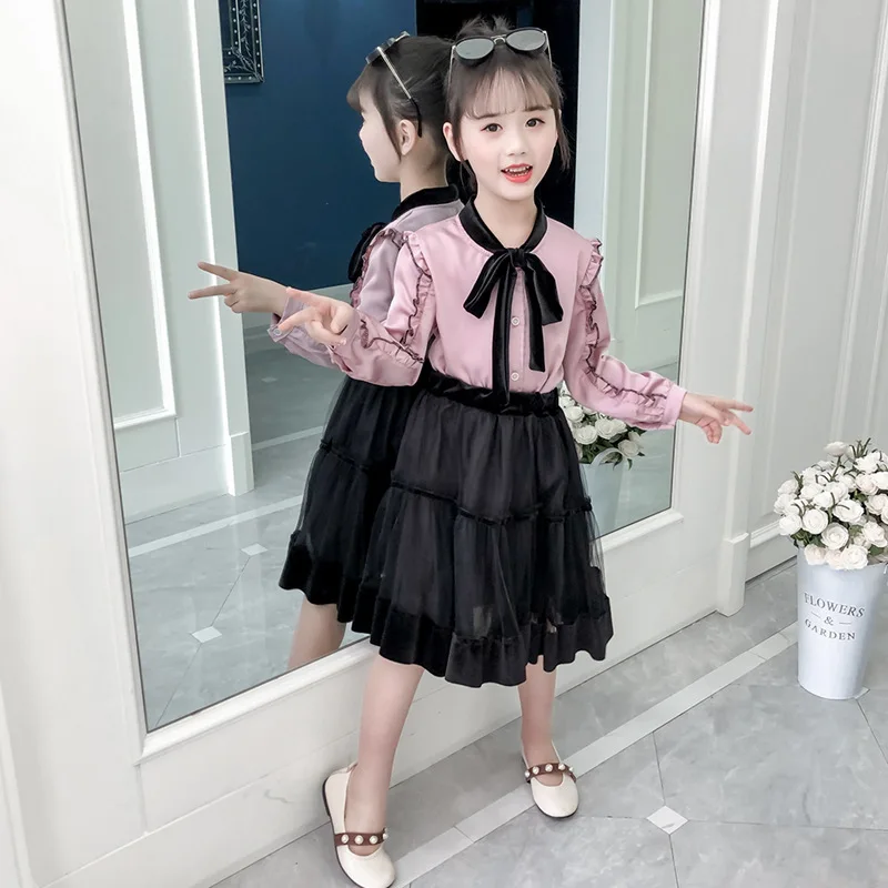 Одежда для девочек весна 2019 новая рубашка с юбкой костюм из двух предметов