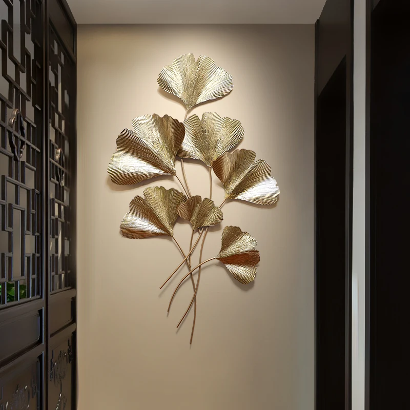 Modern Wrought Iron Ginkgo Biloba Wall Hanging Pendant Decoration Home Livingroom Mural Ornaments Hotel Sticker Crafts | Дом и сад