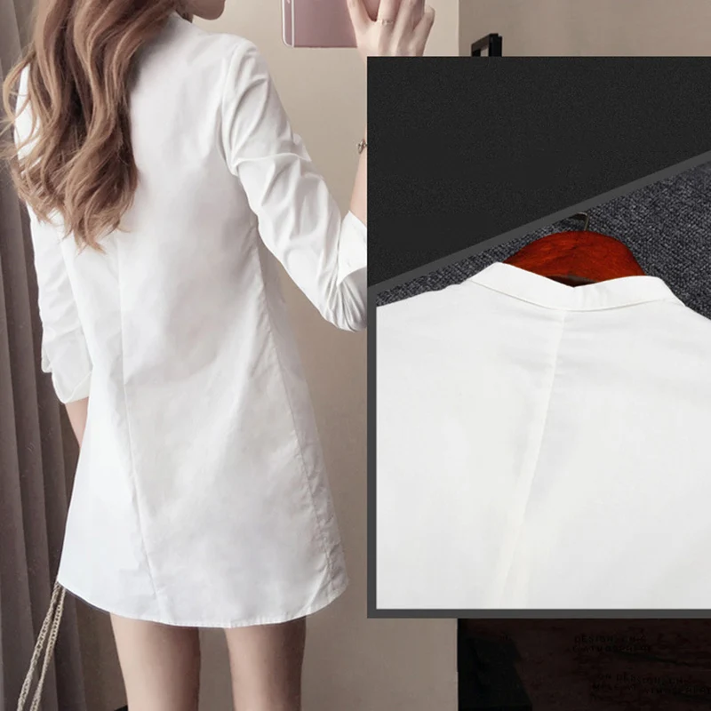 Women Girl Fashion White Long Sleeve V Neckline Slim Shirt Dress | Женская одежда