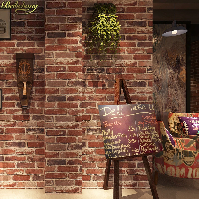 

beibehang Retro Vintage 3D Faux Brick Brick Wallpaper Cafe Bar Restaurant Culture Red Brick Wall paper papel de parede