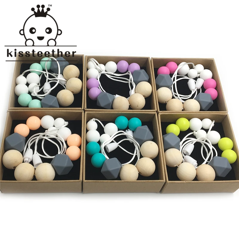 

6pc Baby Teether Nursing Necklace Food Grade Silicone Teether Wooden Bead Teether Nature Safe Organic Baby Necklace Teether Toy