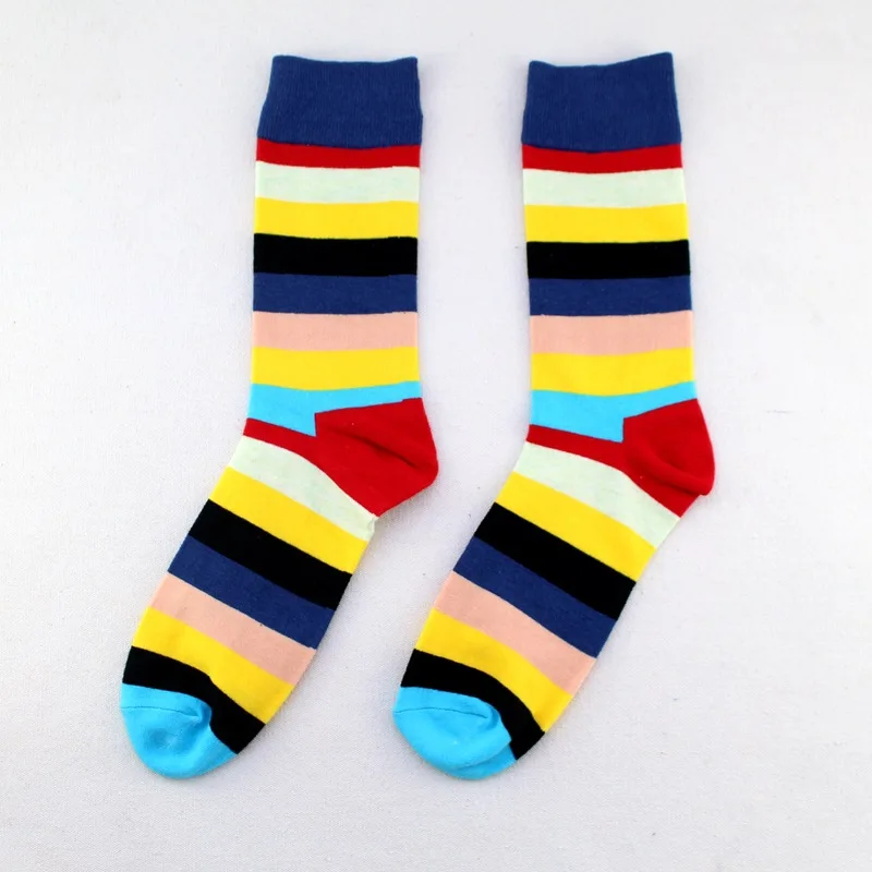 color stripes 2 Новое поступление, высококачественные мужские носки из чесаного хлопка в горошек, Цветные фирменные дизайнерские Повседневные носки, новое Деловое платье - Цвет: color stripes 2