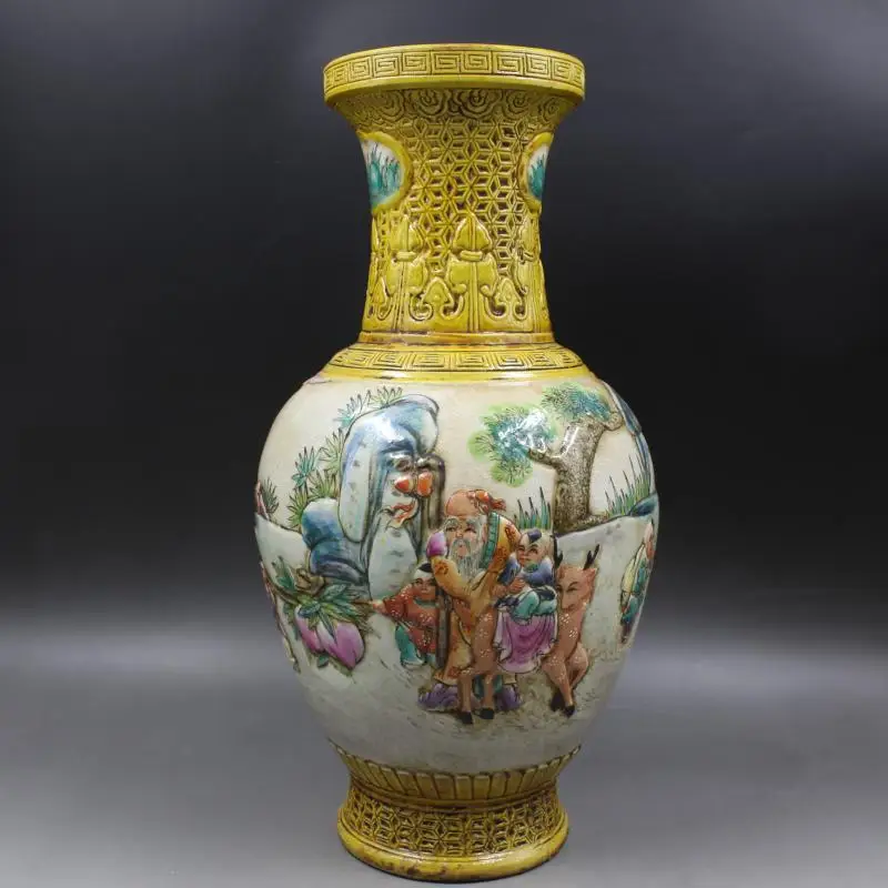 Antique Old Chinese porcelain vase Pastel yellow carving bottle with mark home Decoration collection &amp adornment Free shipping | Дом и сад