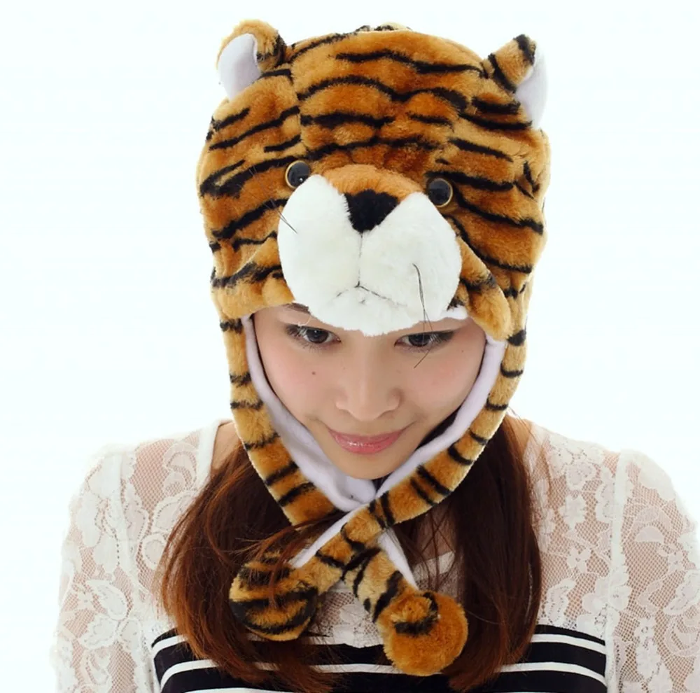 Милая плюшевая шапка-ушанка для мальчиков и девочек с коричневым тигровым