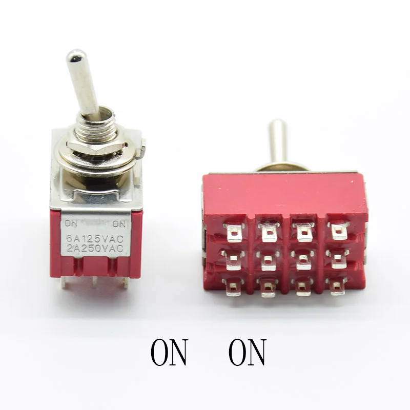 Новый красный 12 Pins ON OFF ON/ON 3/2 положение мини тумблер AC 6A/125V 2A/250V с паечным