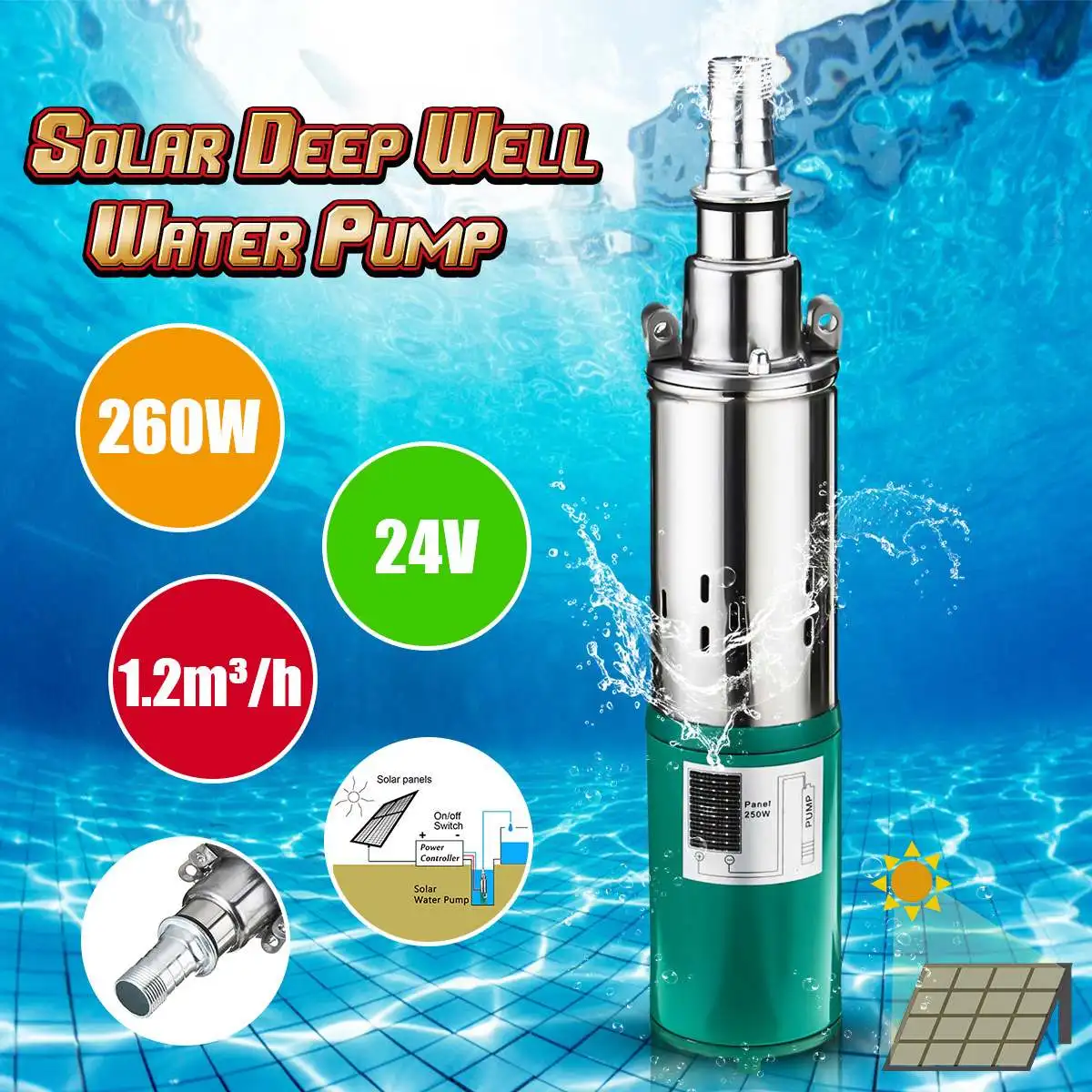 Погружной Солнечный водяной насос Wolike 260 Вт постоянный ток 24 В 40 м 1200 л/ч |