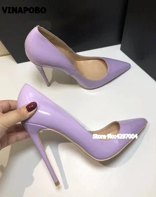 

Женские туфли на высоком каблуке 12 см, фиолетовые брендовые дизайнерские туфли-лодочки из натуральной кожи с острым носком, обувь для свадь...
