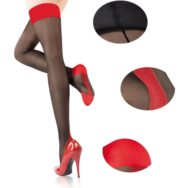 2056 black red 1 пара, сексуальные женские черные чулки, кружевные чулки до бедра, женские ажурные сетчатые сексуальные чулки в сеточку - Цвет: 2056 black red