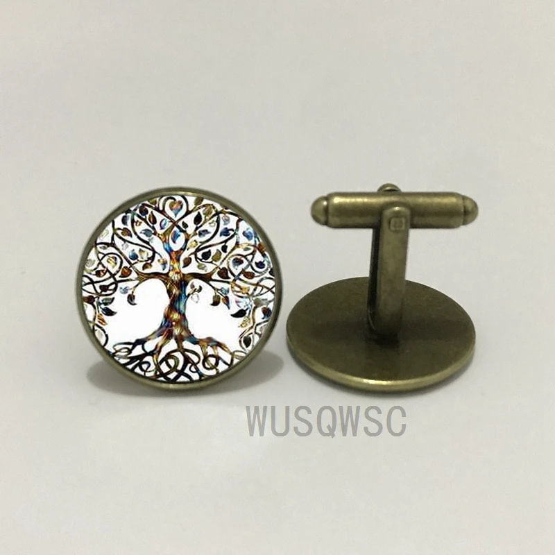 WUSQWSC Элитный бренд Запонки с серебро/бронза покрытием стекло кабошон Дерево