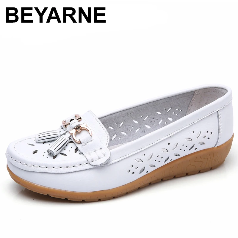 

BEYARNE 2019Women Shoes Flats Moccasins Loafers Sneaker Genuine Leather Oxford Mother Ladies Air Mesh Fashion Casual ShoesE196