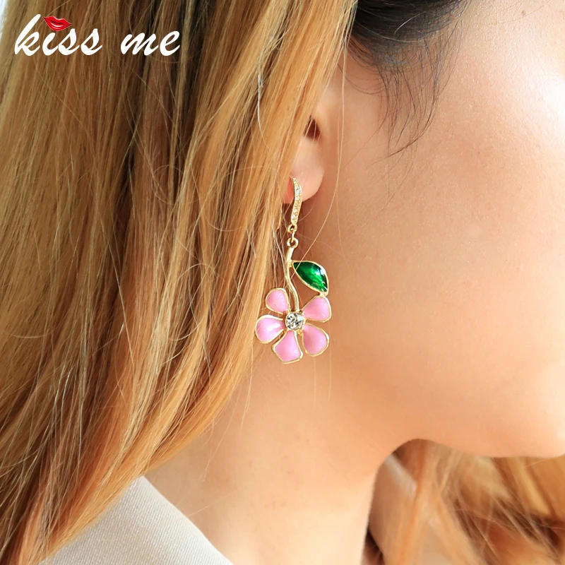 Женские серьги с эмалью KISS ME милые летние подвески из сплава желтым и розовым