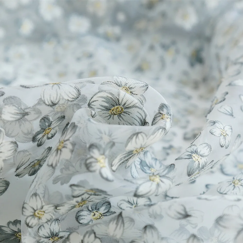 

Latest Morden Fashionable Beautiful Floral Window Curtain for Living Room Cute White FLowers Tulle Sheer Bedding Room Decoration