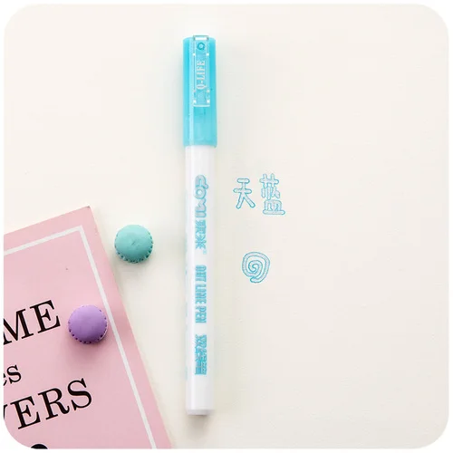 Light blue DUGUO милые канцелярские принадлежности Цвет двойная линия ручка креативный серебряный светильник руководство светящийся флуоресцентный маркер Kawaii школьные принадлежности - Цвет: Light blue