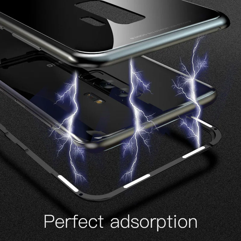 Магнитный чехол для Samsung S9Plus полностью Защитный флип-чехол из закаленного стекла