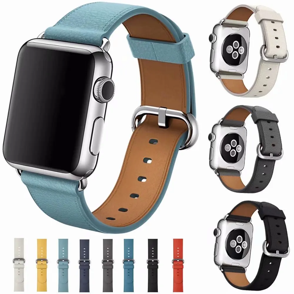 Роскошный классический металлический кожаный ремешок 44 мм для Apple Watch Series 5 4 3 2 1