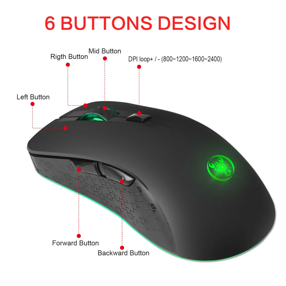 HXSJ M20 USB 2.4GHz Colorful Breathing Backlight 2400DPI Optical Computer Wireless Mouse Gamer for PC Laptop | Компьютеры и офис