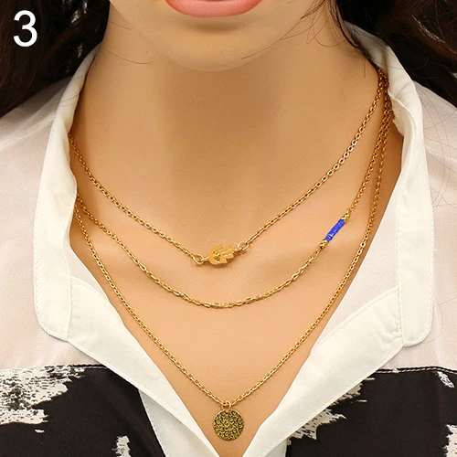 Bluelans Multilayer Gold Chain Beads Hamsa Fatima Hand Charm Necklace | Украшения и аксессуары