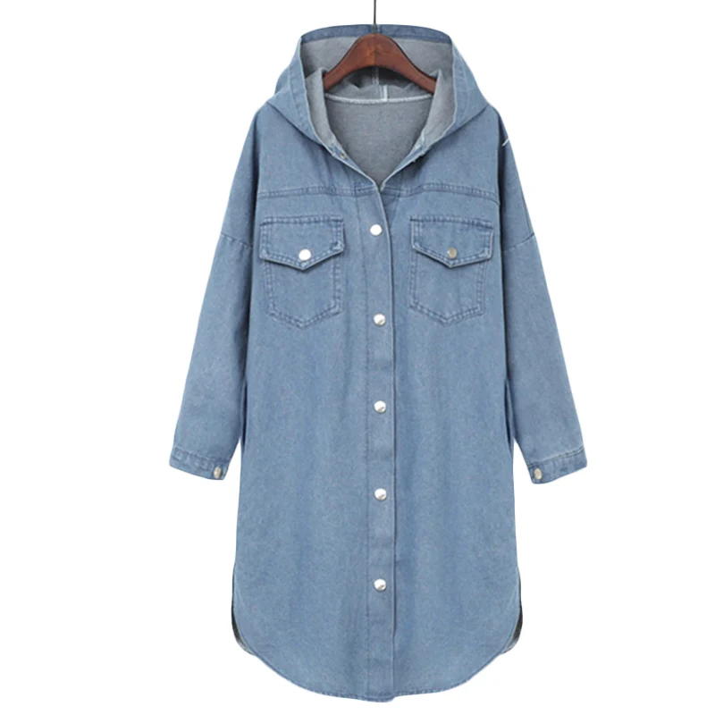 Куртка женская джинсовая с капюшоном свободная Базовая куртка из денима