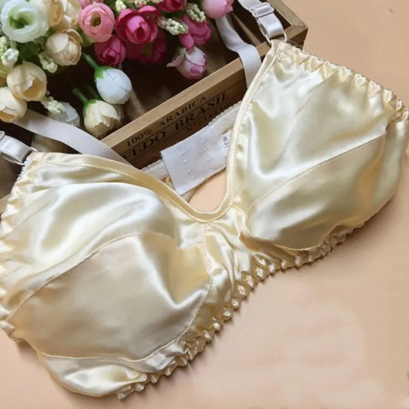 

100% Women Silk Bra Thin Wire Free Unpadded V Neck Soft Sleep Bra Underwear New LWW9134