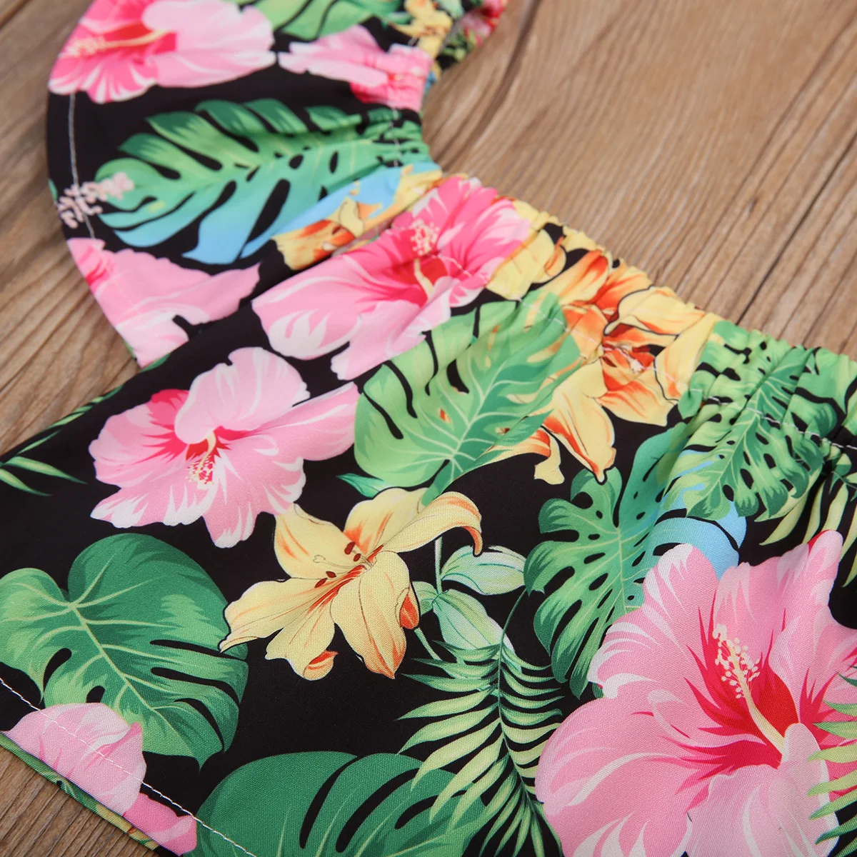 2017 Стильные топы с открытыми плечами для маленьких девочек зелеными листьями и