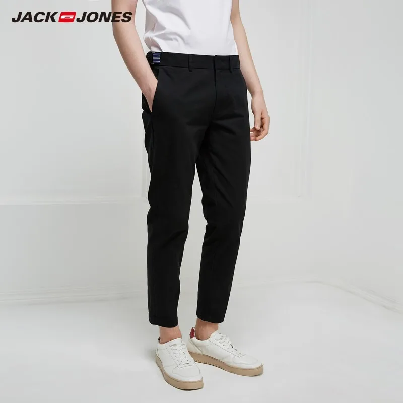 Мужские облегающие черные укороченные брюки JackJones 219114518 из 100% хлопка 2019 | Мужская