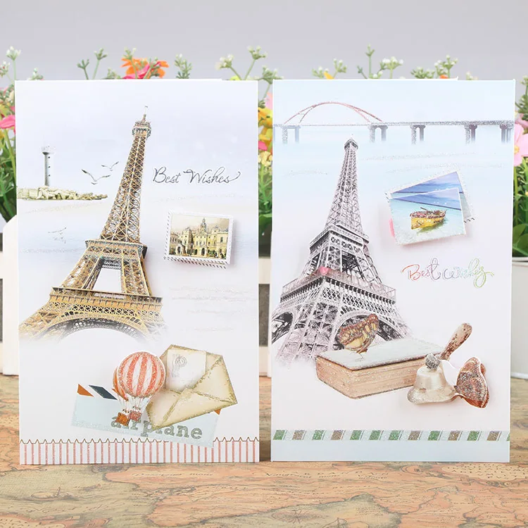 New Arrival High Qulity Hand-Made 8pcs Eiffel Tower Christmas Cards Greeting Wish card Birthday Thanksgiving Day |