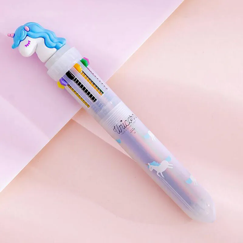 1pc Kawaii Unicorn 10 Color Ballpoint Pen Ten Colors Unicorn Ballpoint Pen Multicolor Ball Pen Office Stationery School Supplies