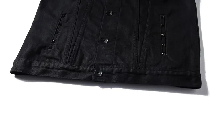 

men slim fit solid black rivet denim vest sleeveless denim jacket