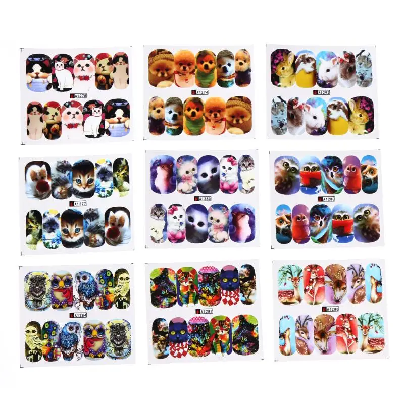 24 листа наклейки для ногтей в виде милых животных панды/кролика переводки водные