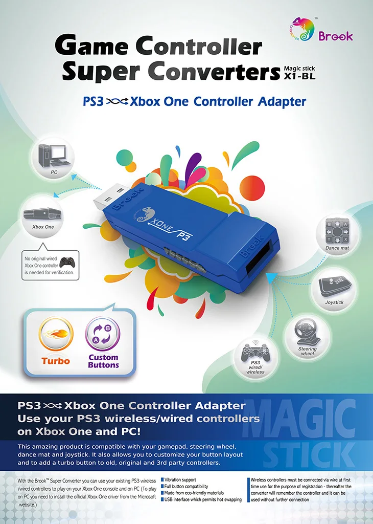 Брук для PS3 для Xbox One USB usb-адаптер, конвертер для геймпада использовать PS3 проводной/Беспроводной джойстик/G27 G29 колеса гонок на Xbox One