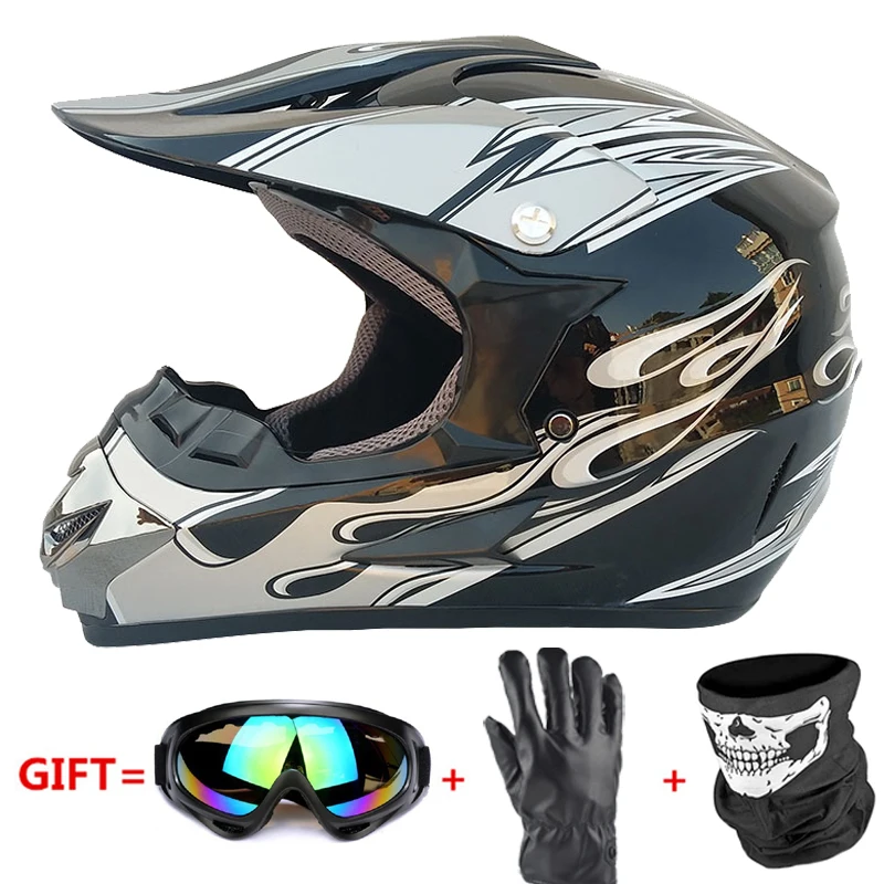 black grey Мотоциклетный шлем полное лицо Casco Moto мотокросс шлем внедорожный шлем ATV Dirt Bike горные MTB DH Capacete Moto очки - Color: black grey