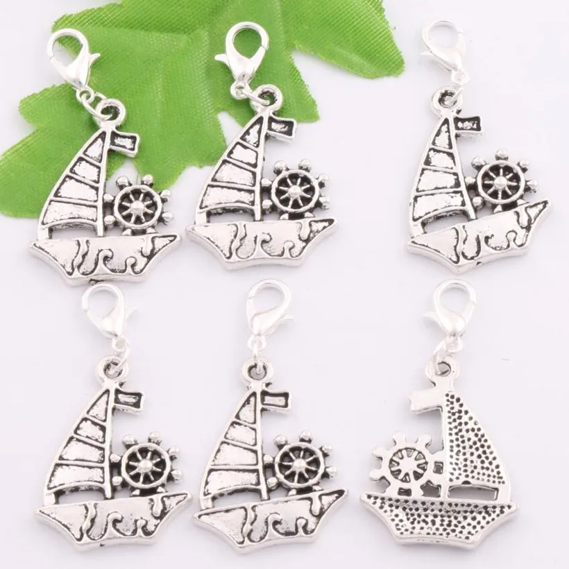 

60pcs zinc alloy Sailing Boat Rudder Lobster Claw Clasp Charm Beads Jewelry DIY C001 21.5x41mm
