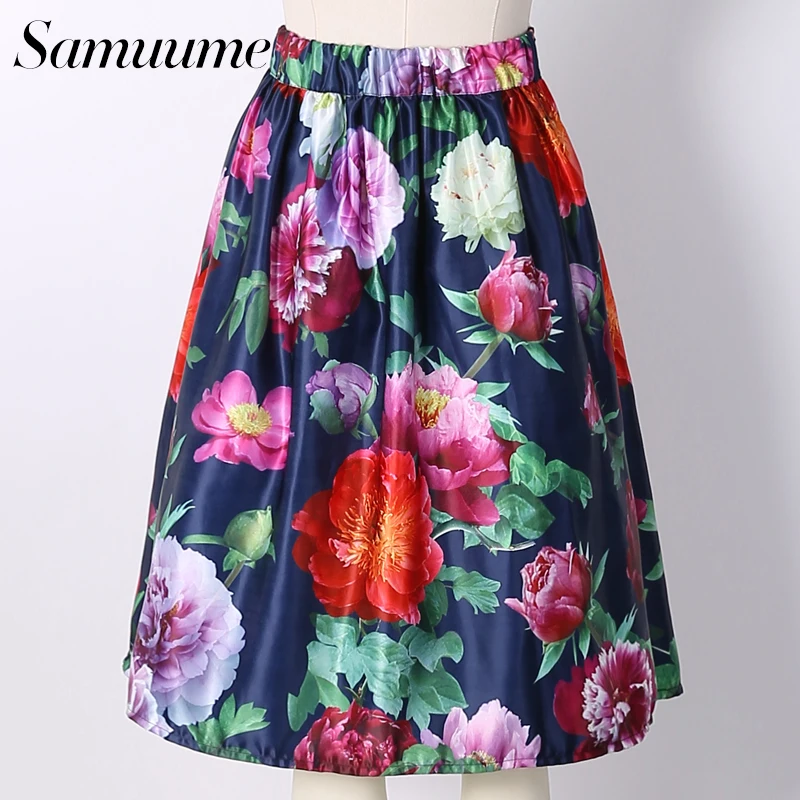 Samuume Новинка весны эластичные Высокая Талия Винтаж юбки Для женщин 2018 яркие цвета