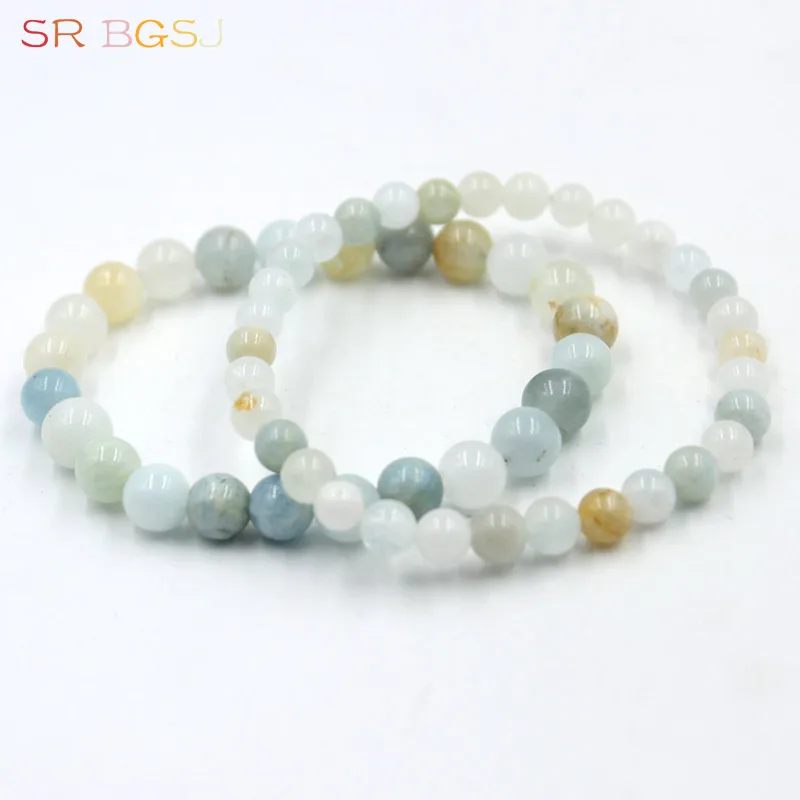 Free Shipping 6mm 8mm Round Multi Aquamarines Aqua Gems Natural Stone Stretchy Women Bracelet 7&quot 7.5&quot 8&quot | Украшения и