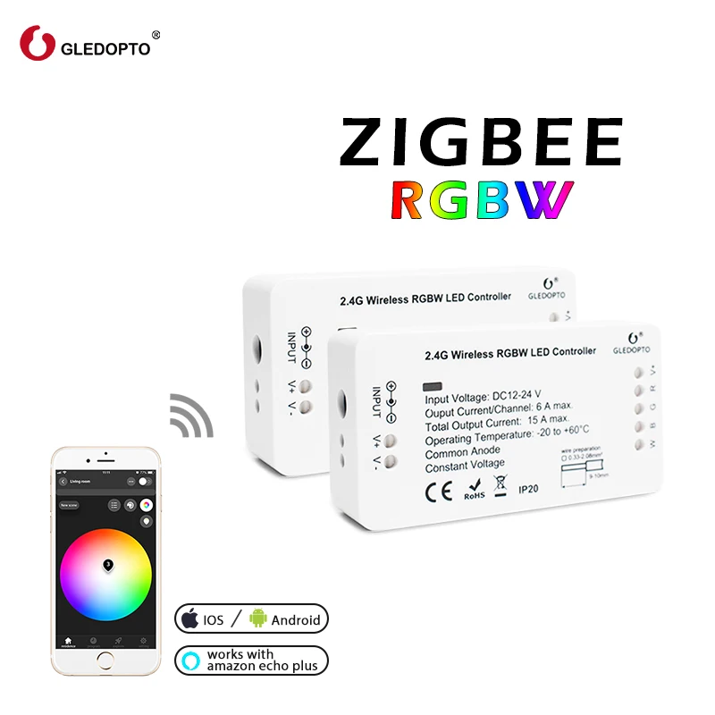 ZIGBEE RGBW контроллер светодиодной ленты zll соглашение DC12-24V Смарт-приложение Управление работает с amazon echo plus и много шлюзов