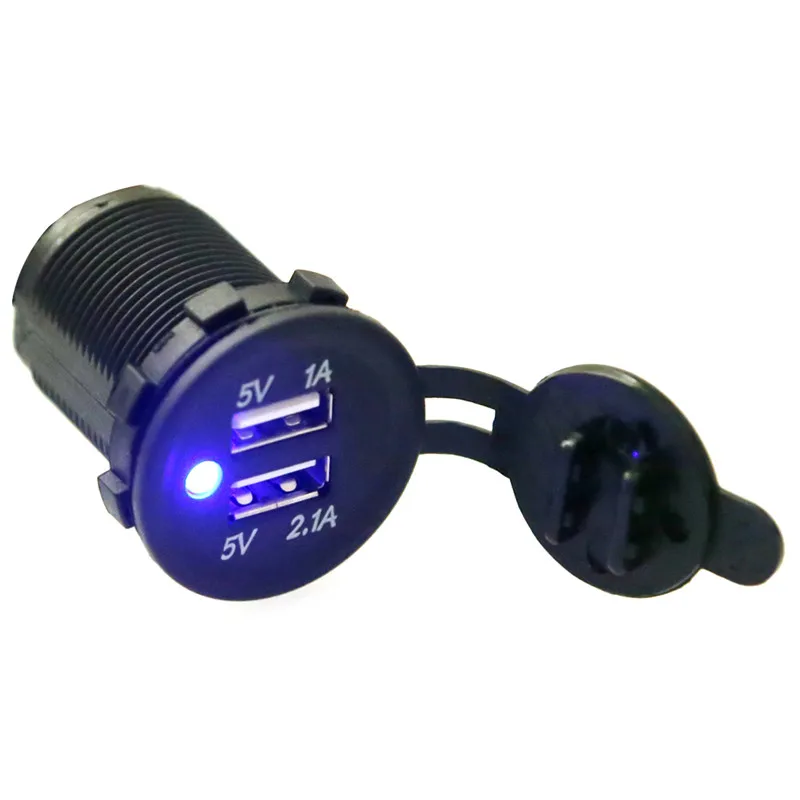 Автомобильное зарядное устройство с двумя USB портами 2 1 а/1 А водонепроницаемый