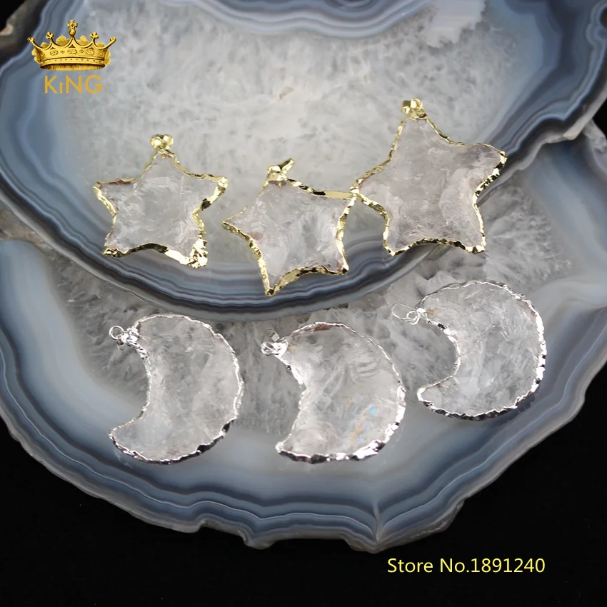 5 шт./лот подвески с натуральным кварцем полумесяцем золотым/серебристым