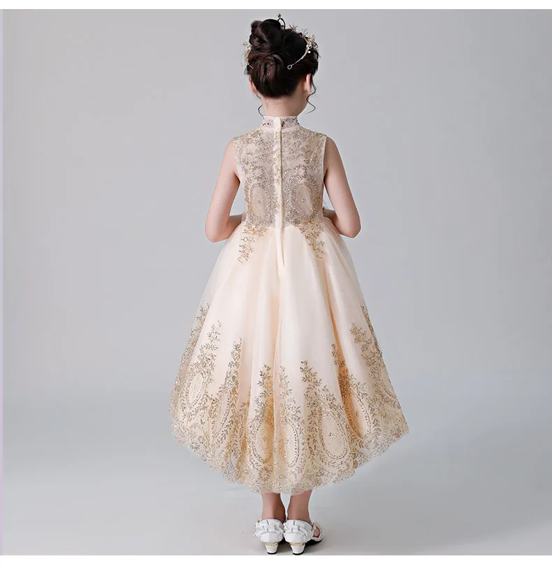 Праздничное платье из фатина с золотыми блестками для девочек платья без рукавов