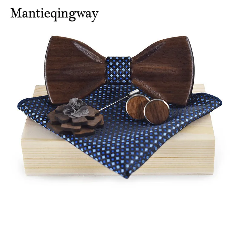 Mantieqingway галстук-бабочка из древесины брошь платок Набор Запонок Gravatas Свадебная