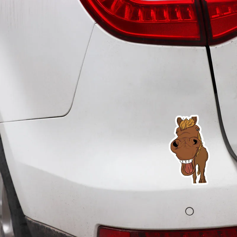 

YJZT 9.3CM*17CM Funny Happy With A Wide Mouth Horse PVC Car Sticker Decals Graphical 5-0800